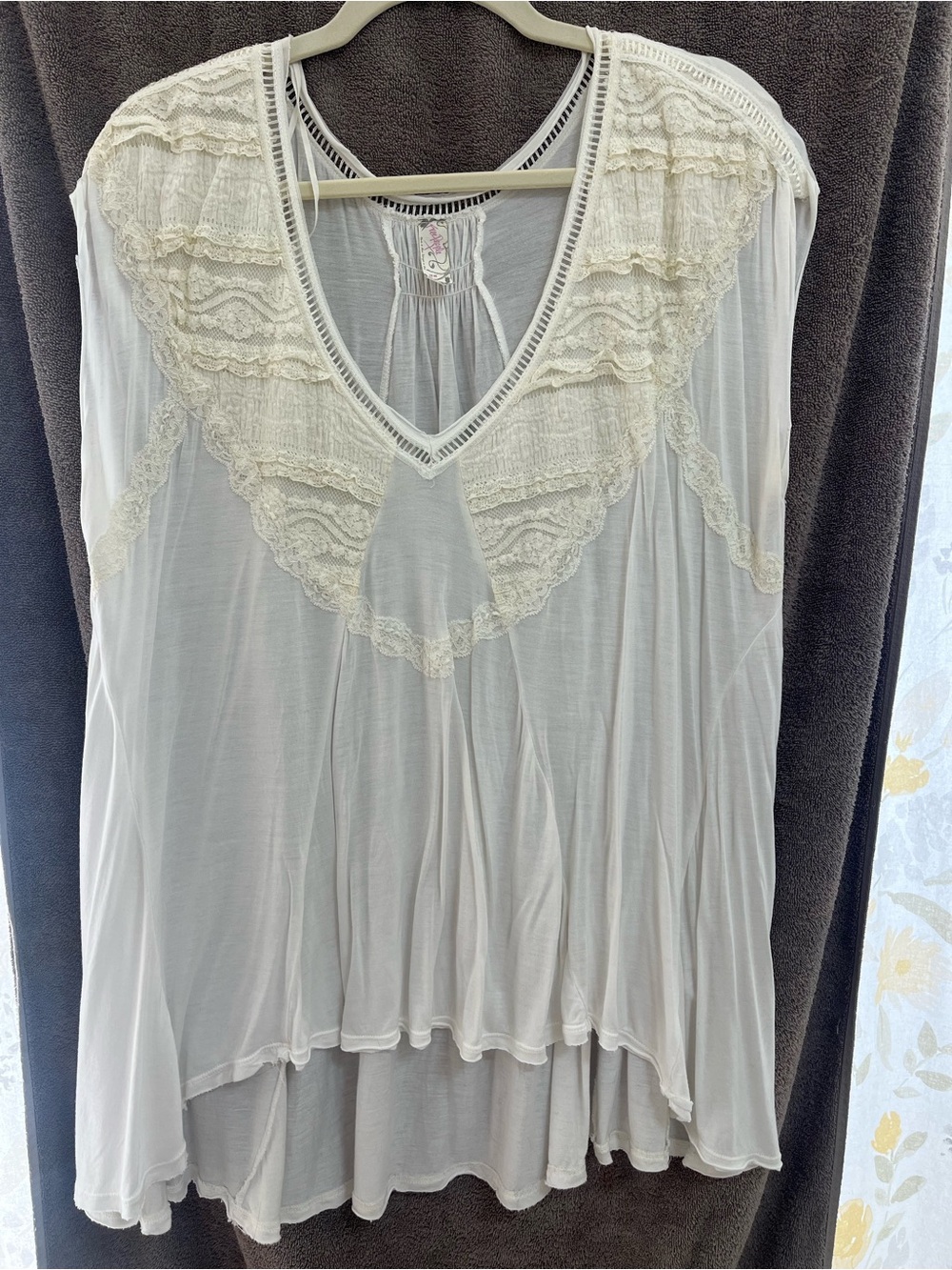 Free People Cream Lace-Trim Chemise Top